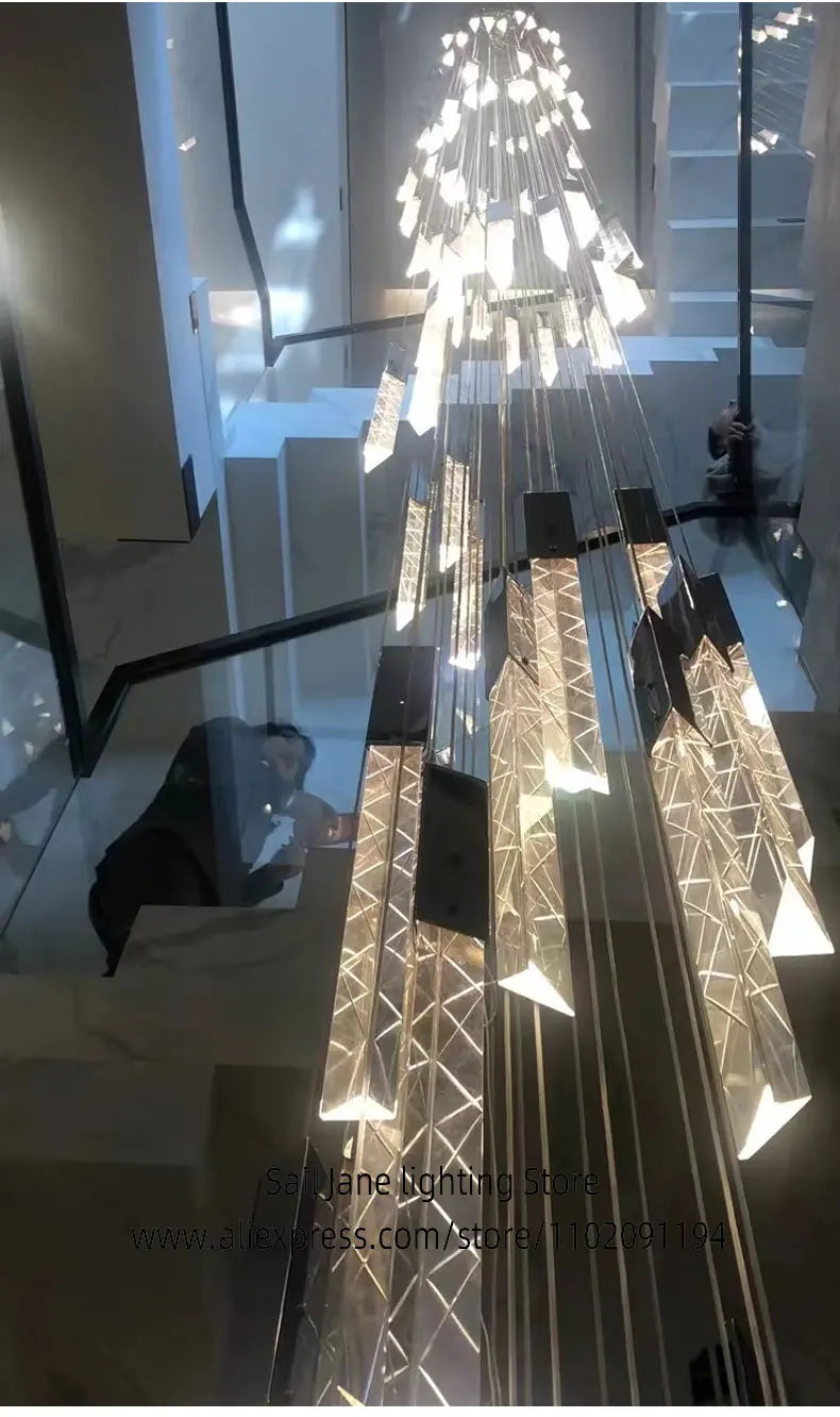 Crystal Pendant Lamp Ndoor Lighting Living Room Ceiling Light LED Hanging Dining Room Pendant Modern Glossy Staircase Chandelier